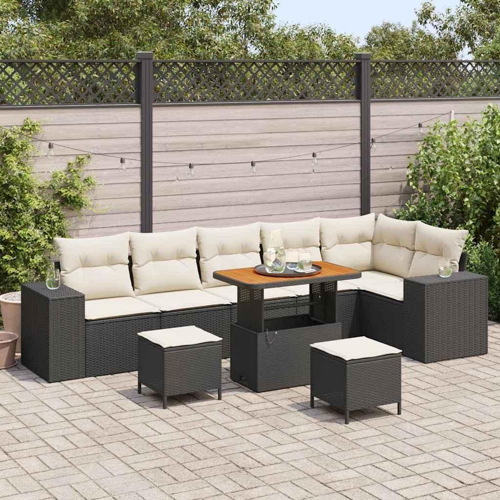 Möbel Garten-Sofa-Set 9 pcs Schwarz und Creme 90 x 55 x 71 cm - Gartensofas 3363975