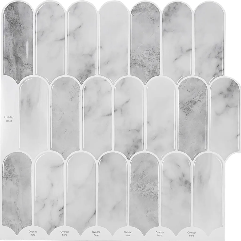 Carreaux Design Plume en Polyuréthane Gris Marbré 30x30cm Lot de 10