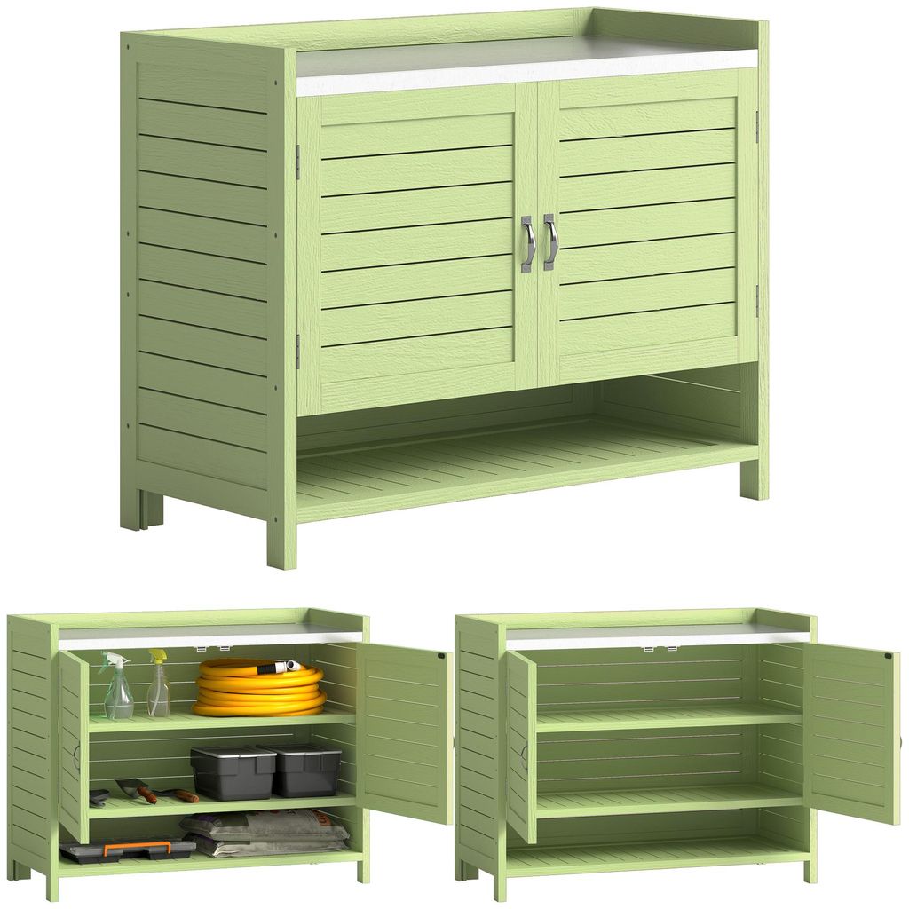 Outsunny Pflanztisch mit Unterschrank aus Holz Gartenschrank mit Arbeitsplatte