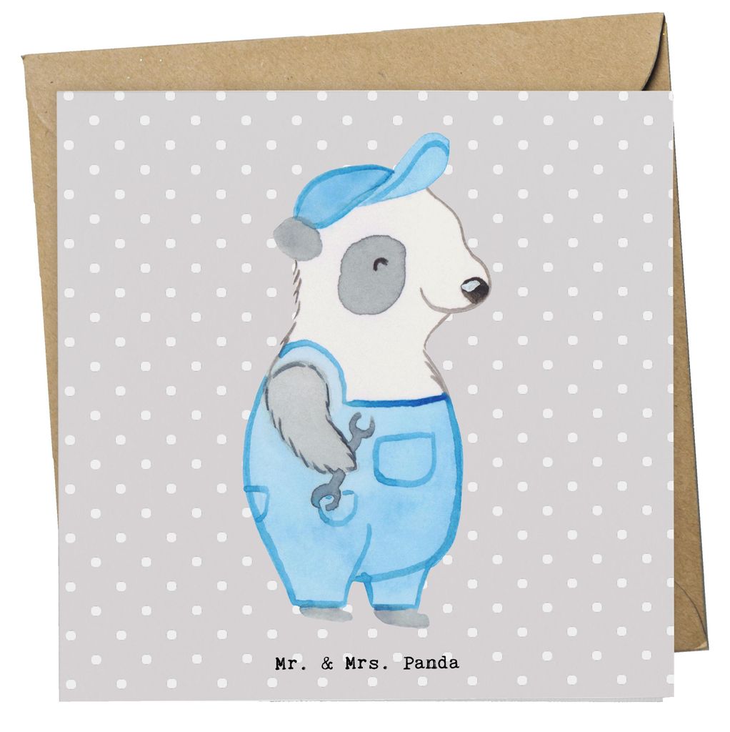 Mr. & Mrs. Panda Grußkarte Handwerker Herz - Grau Pastell - Geschenk, Gesellenprüfung, anlasskarte, Werkstatt, Klappkarte, Blaumann, Reparatur Au...