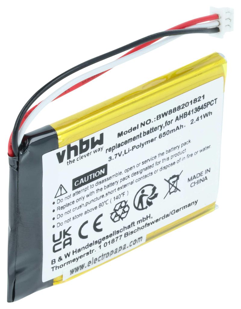 vhbw Akku Ersatz für Sennheiser 507271-88, AHB413645PCT für Wireless Headset Kopfhörer (650 mAh, 3,7 V, Li-Polymer)