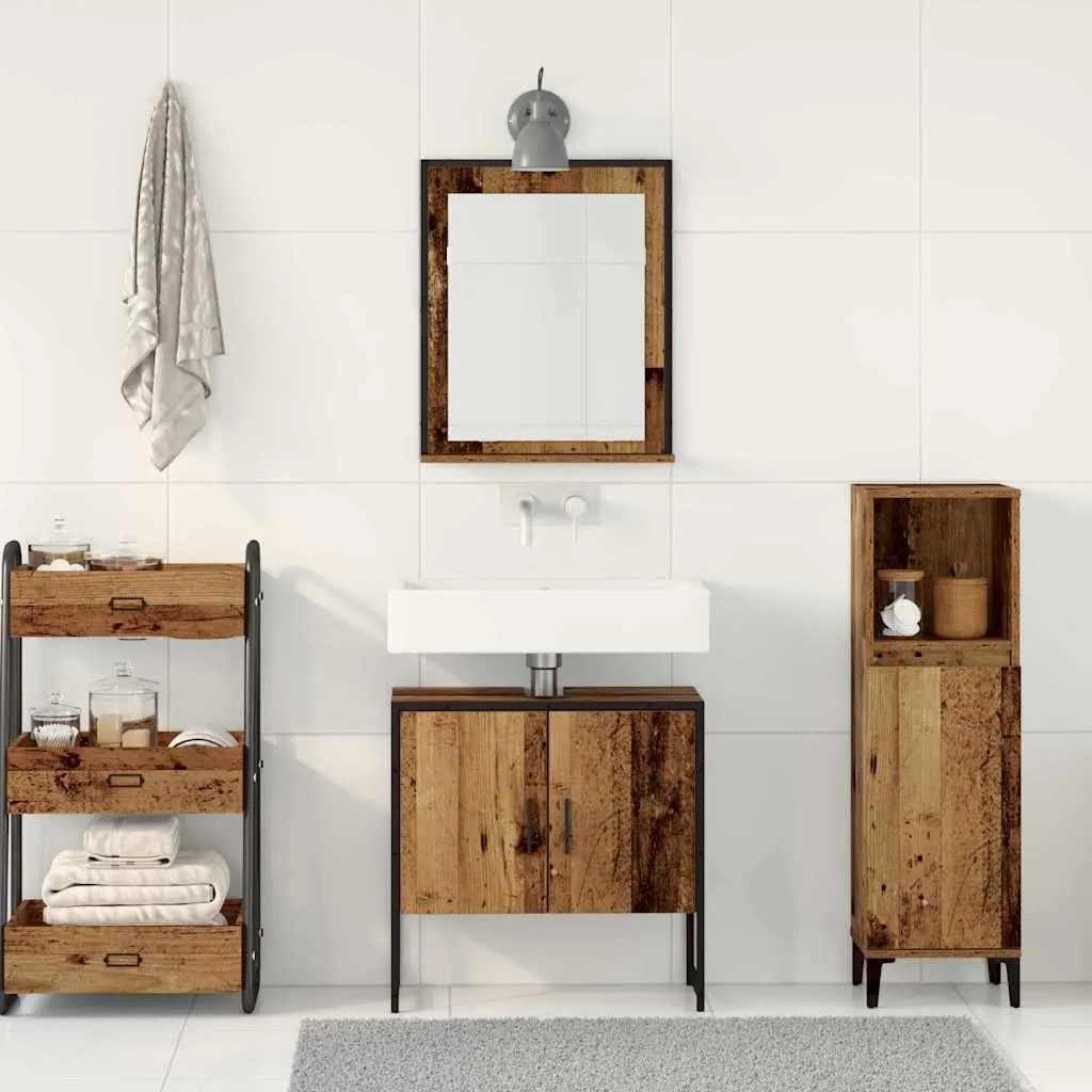 Arredo Bagno Sospeso 2 Pezzi Legno Marrone | Design Contemporaneo Wall-Mounted - 3