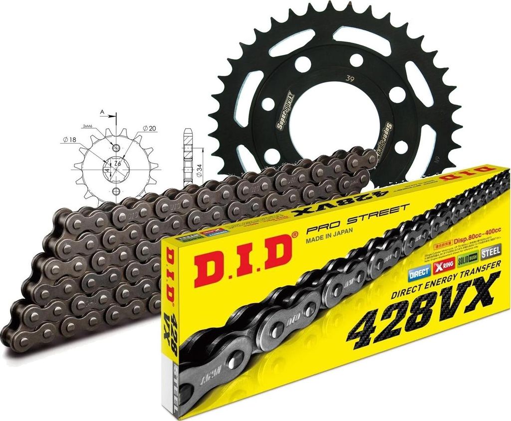 DID Kit Stahl Kompatibel mit Honda CB125 T 80-86 15-39-114 DID428VX Niet