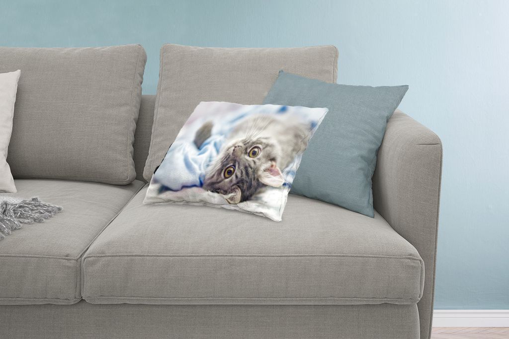 MuchoWow Zierkissen Sofakissen Wohnzimmer Dekokissen 60x40 cm Katze - Tier - Makro - Kopfkissen - Polster mit Foto
