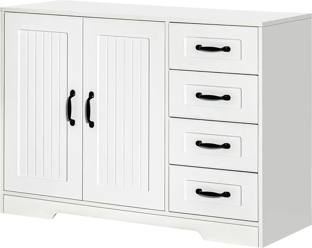 Meuble d'Appoint Blanc, Commode de Rangement avec Tiroirs et Placard