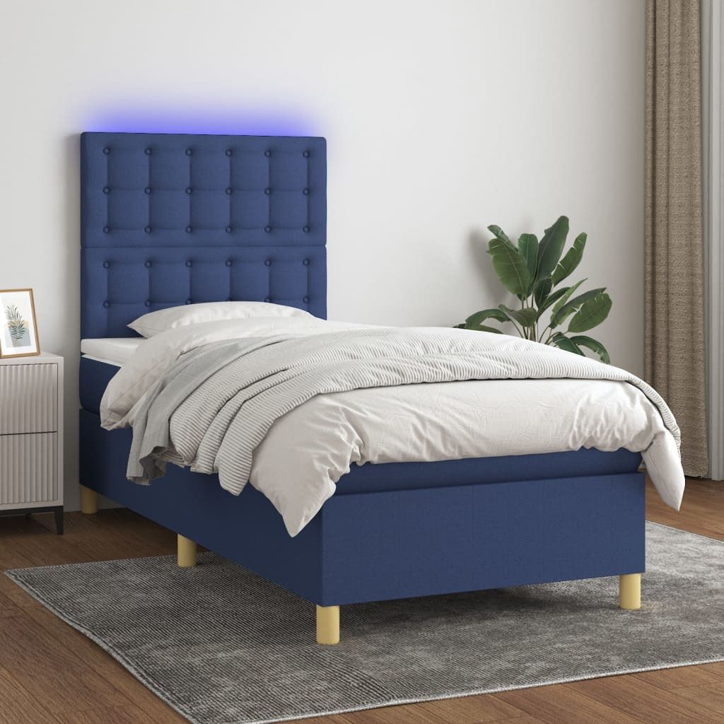The Living Store Boxspringbett mit Matratze & LED Blau 90x200 cm Stoff