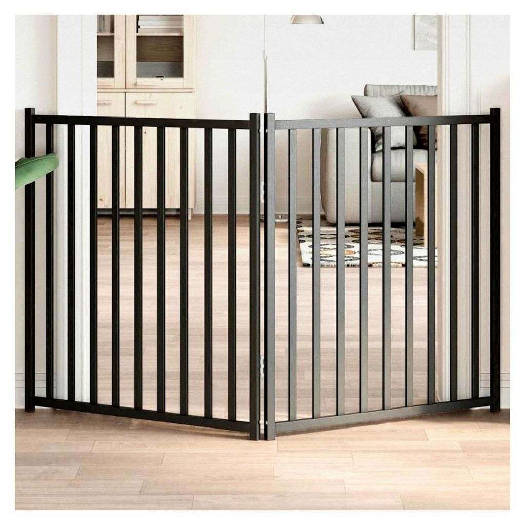 2-teiliges faltbares Hundetor Schwarz 160 cm aus massivem Tannenholz, freistehendes Hundegitter für Türen, Treppen und Flure