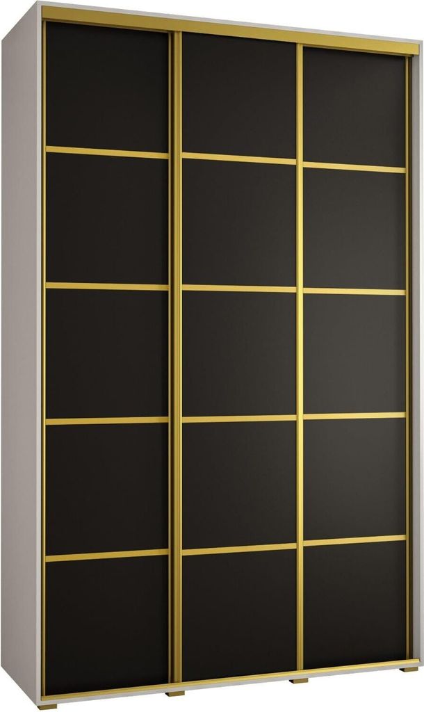 MEBLE KRYSPOL Davos 4 Schrank, drei Türen - 235,2x150x45 cm - Weiß Schwarz Gold