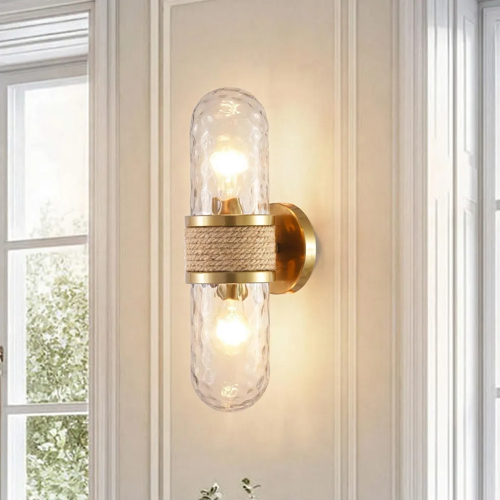 Plafonnier design pour chambre ou séjour en acier doré et verre clair