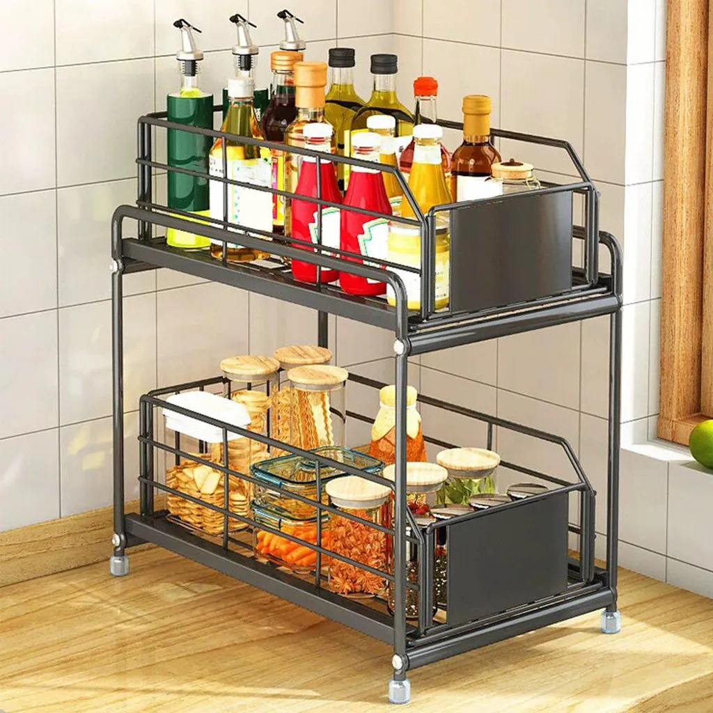 Rack à épices 2 niveaux noir : solution pour rangement cuisine encombrée - 4