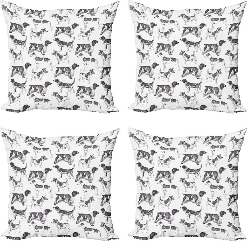 ABAKUHAUS Hundeliebhaber Kissenbezug Set (4 Stück), Monochrome Hunderassen, Moderner Doppelseitiger Digitaldruck, 50 cm x 50 cm, Dark Purple Grau ...