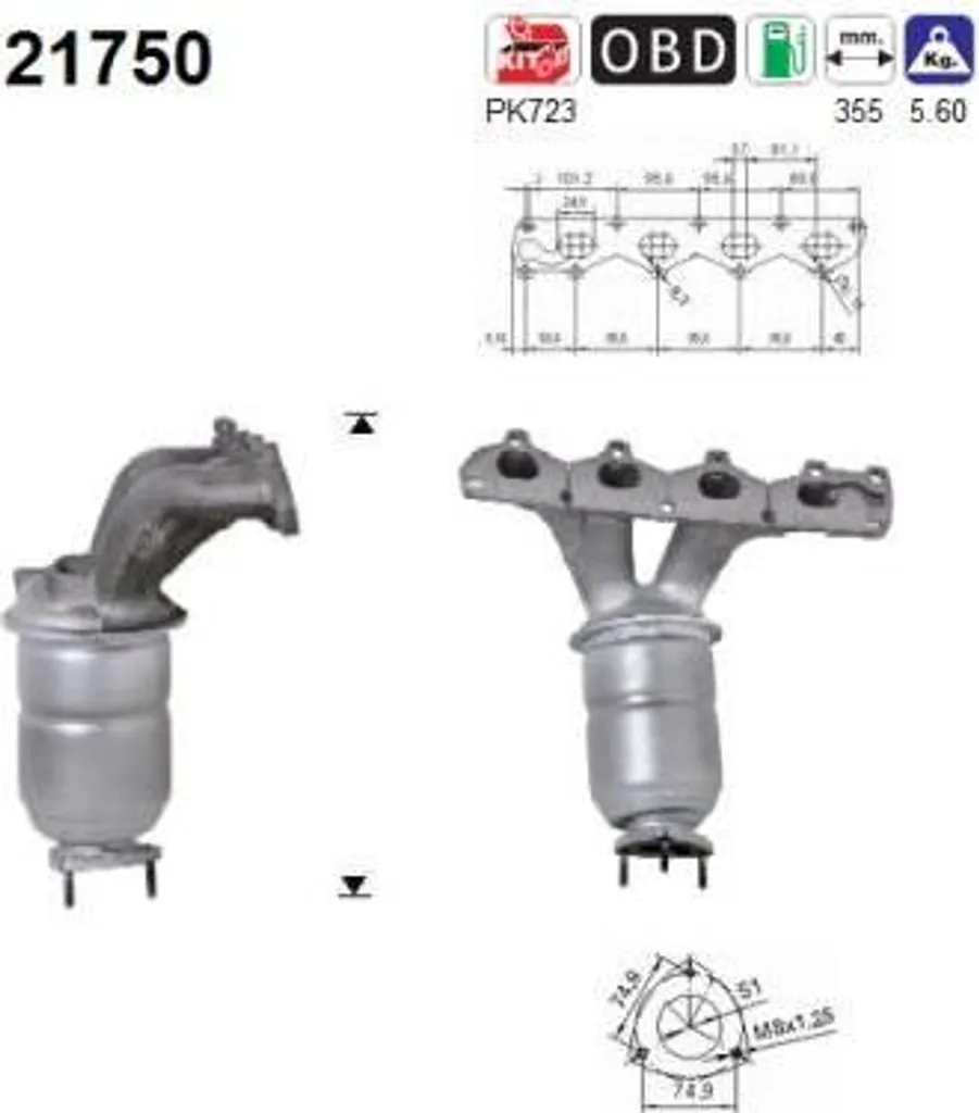 Catalyseur AS 21750 pour Vectra et Signum - Remplacement OE 55555768