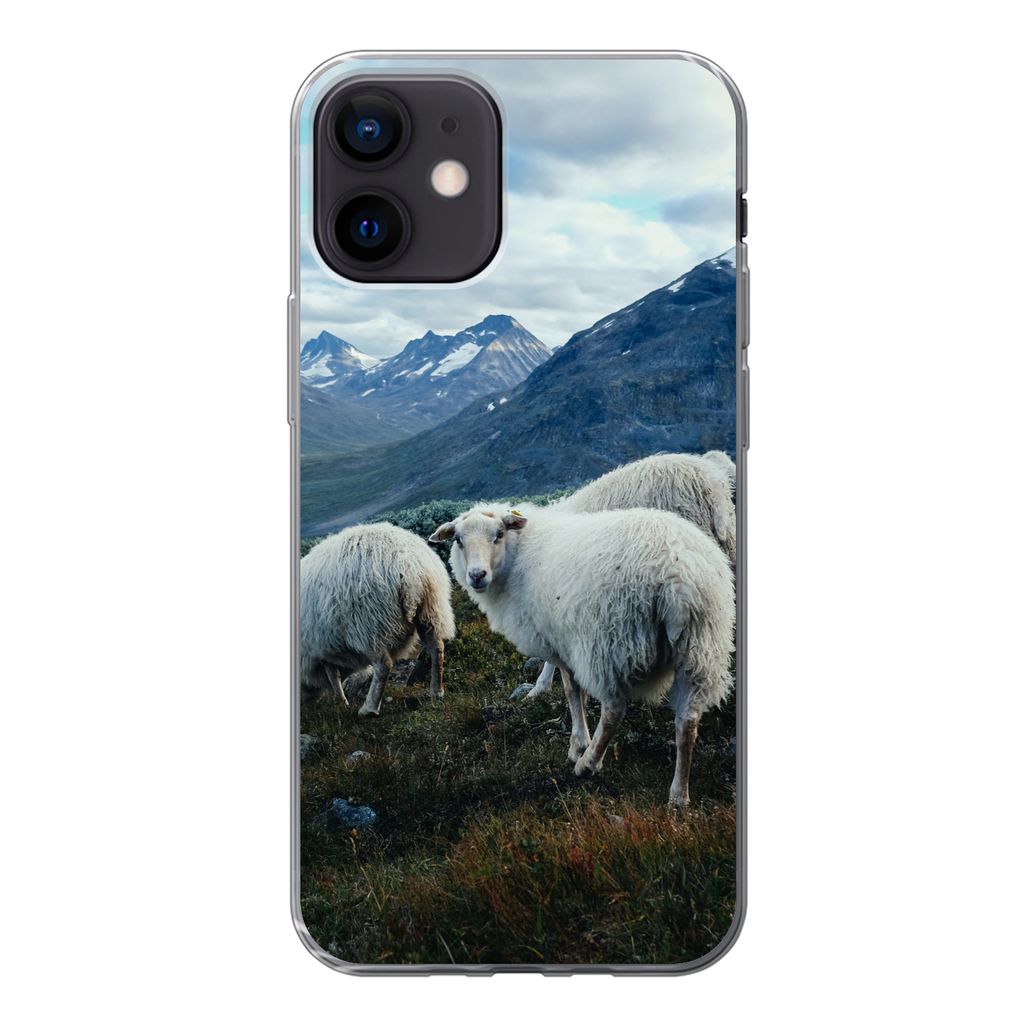 MuchoWow Handyhülle Schutzhülle Hülle für iPhone 12 Schafe - Natur - Berge Silikon Softcase Handy Hülle - Schutzhülle