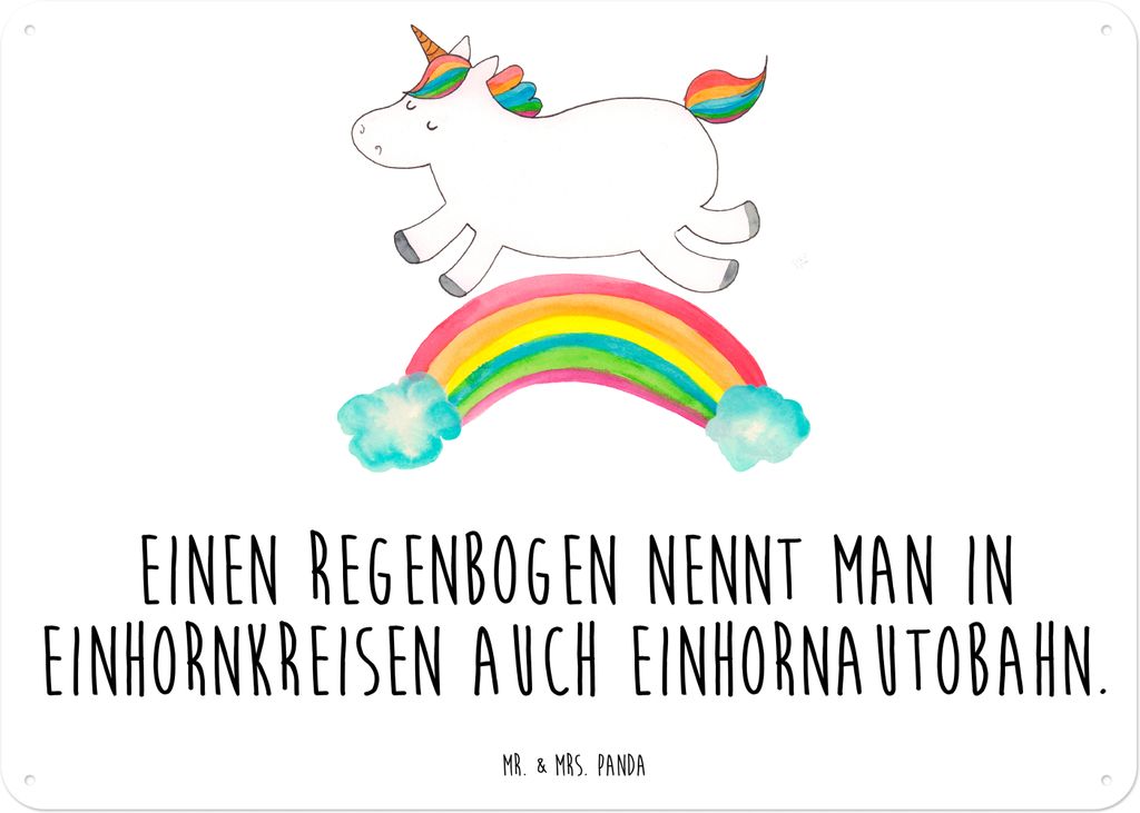 Mr. & Mrs. Panda Schild Einhorn Regenbogen DIN A5 - Weiß - Geschenk, tafel, Unicorn, Blechschild, Türschild, Glitzer, Metallbild, Erwachsenwerden...