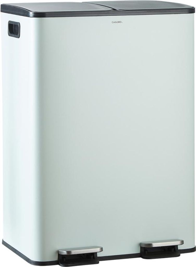 CASABEL Mülleimer Küche Mülltrennung 60L – 2x30L Doppelkammer mit Pedal, Edelstahl Mintgrün, Abfalleimer Küche 2 Fächer, Doppelmülleimer, ...
