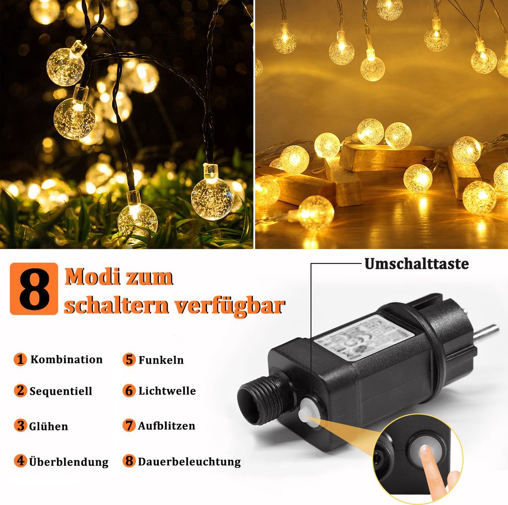 LZQ LED Lichterkette 30M 240 LED Kristall Kugeln Warmweiß Produktbild 6