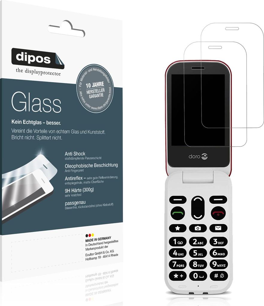 2x Schutzfolie für Doro 6040 matt - Anti-Shock 9H Folie dipos Glass Kunststoffglas
