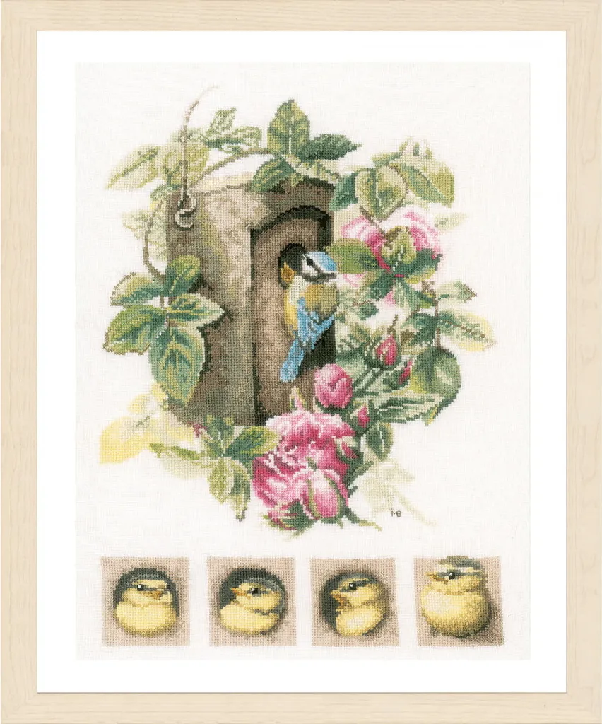 Kit Broderie Point de Croix Compté Birdhouse Roses 29x35cm Lanarte