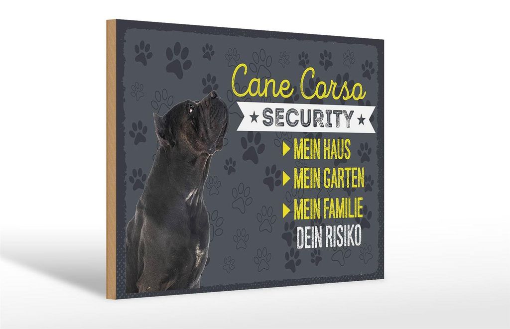 Holzschild Spruch 30x20cm Cane Corso Security dein Risiko