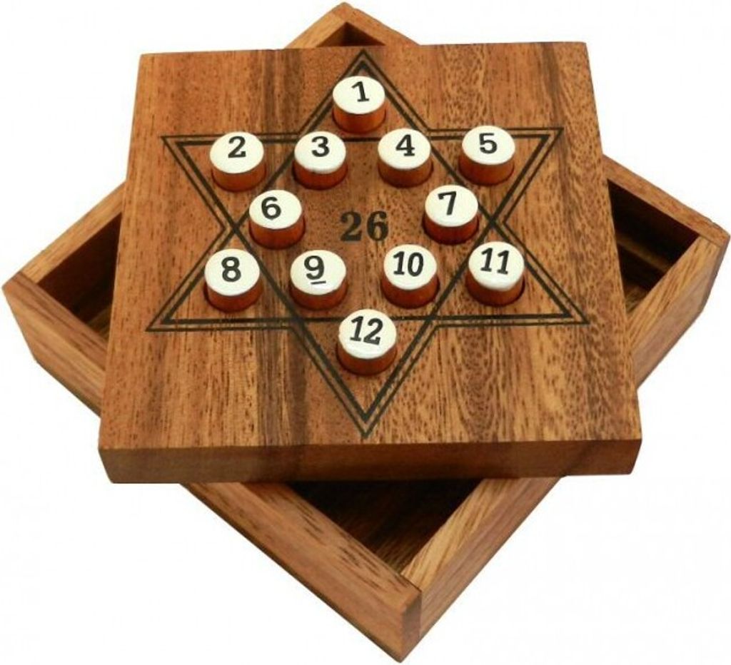Star 26 – Rechenspiel in Sternform aus Holz | Knobelspiel mit Zahlensteckern