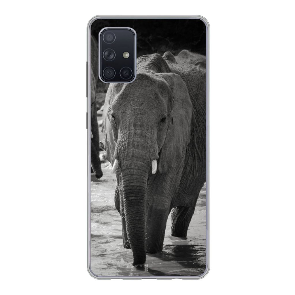 MuchoWow Handyhülle Schutzhülle Hülle für Samsung Galaxy A51 5G Elefant - Tiere - Wasser - Schwarz und weiß Silikon Softcase Handy Hülle - ...