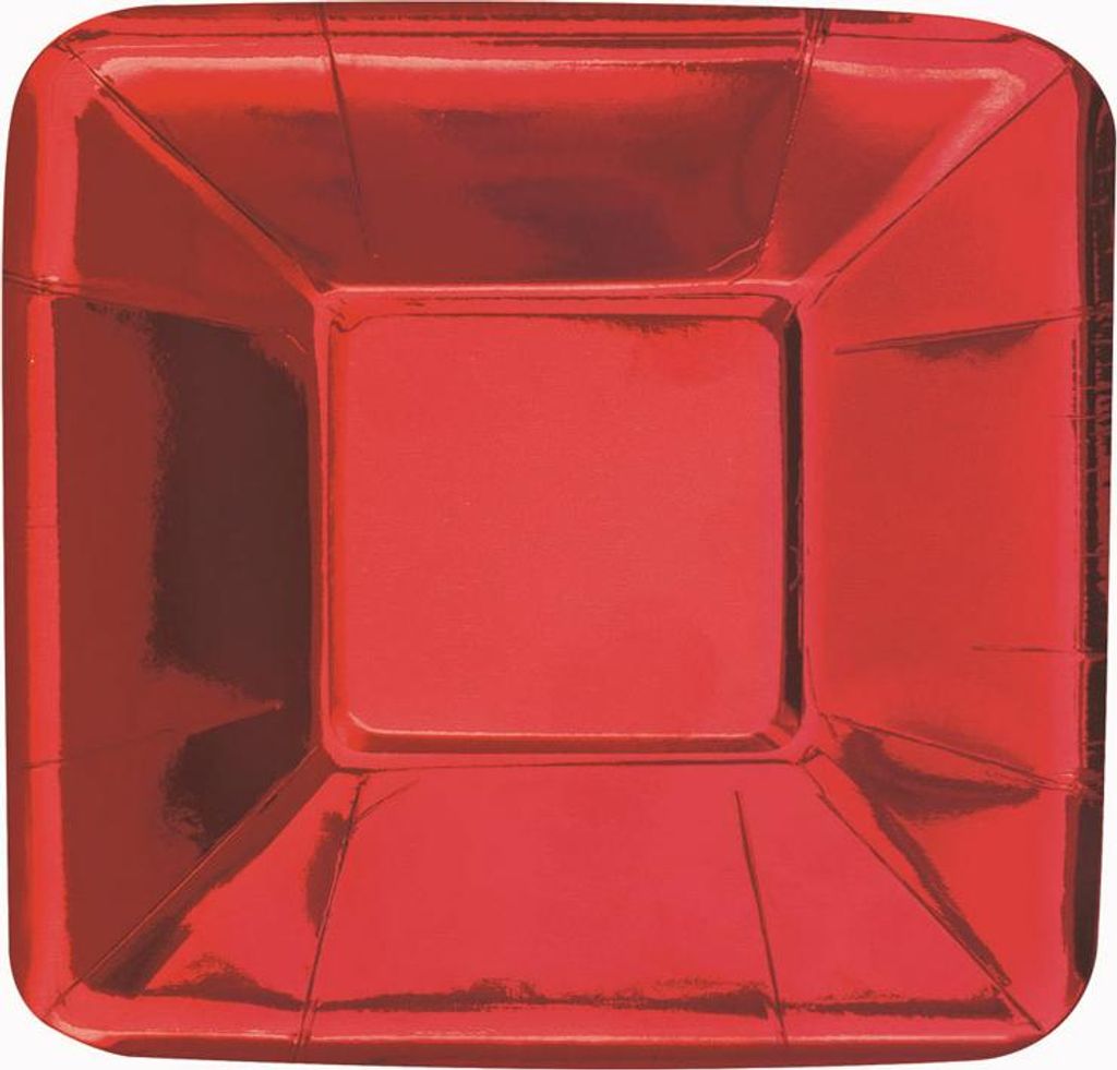 Pappteller Uni Metall Quadrat 13cm/8St. Rot