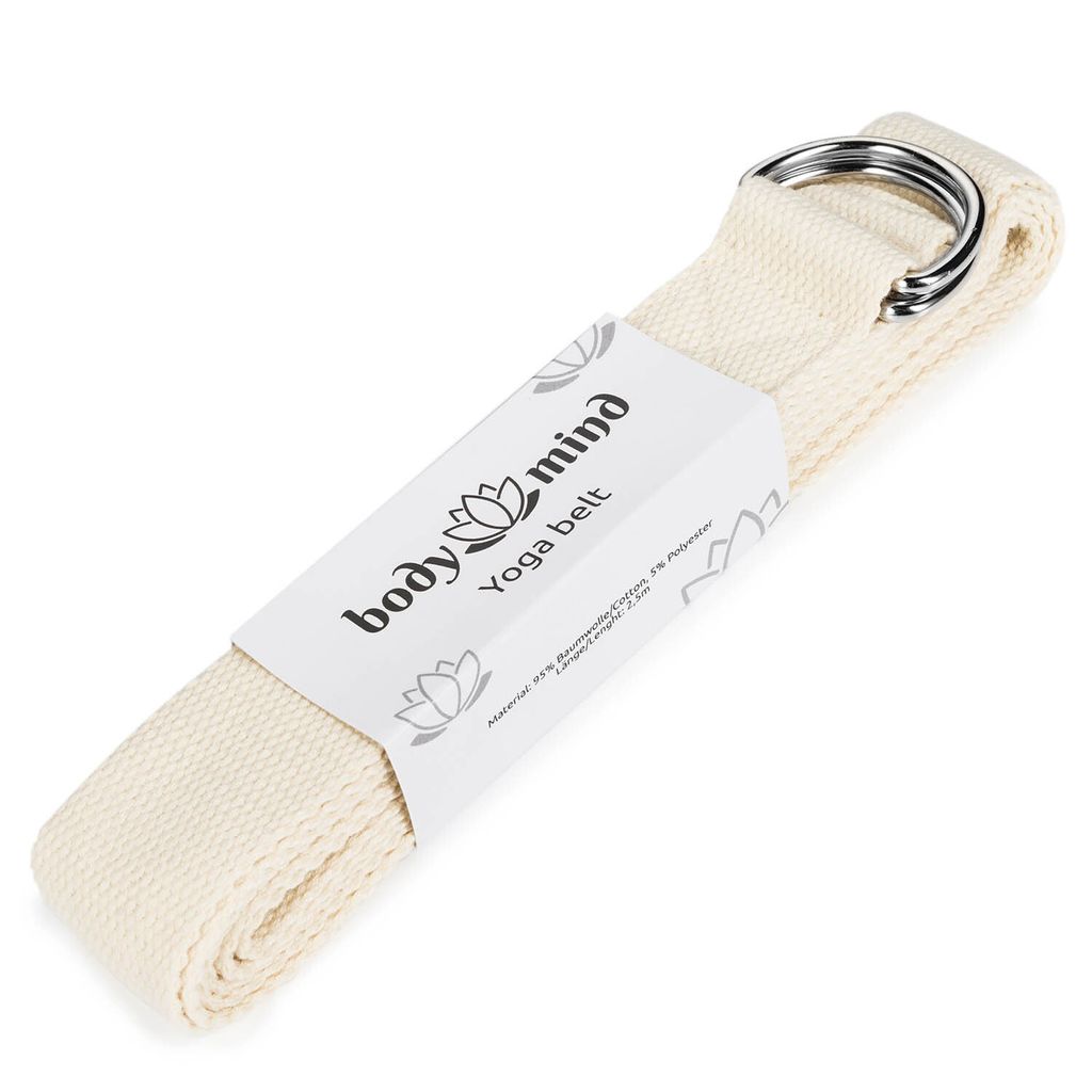 Body & Mind Premium Yogagurt aus 100% Baumwolle, 2,5 m lang & 3,8 cm breit, Beige – Strapazierfähiger Yoga-Gurt für Dehnübungen & Pilates
