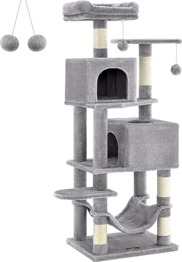 Arbre à chat 155cm contre griffades - Griffoir gris clair stable et haut