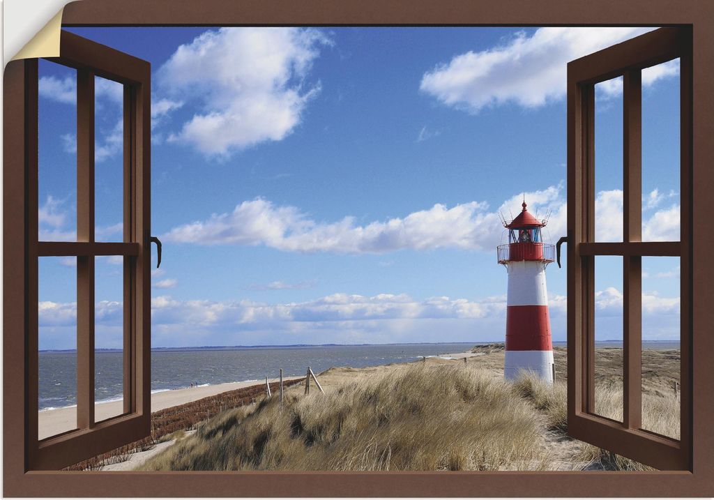 ARTland Wandbild, selbstklebend Fensterblick - Leuchtturm Sylt, braun Größe: 70x50 cm