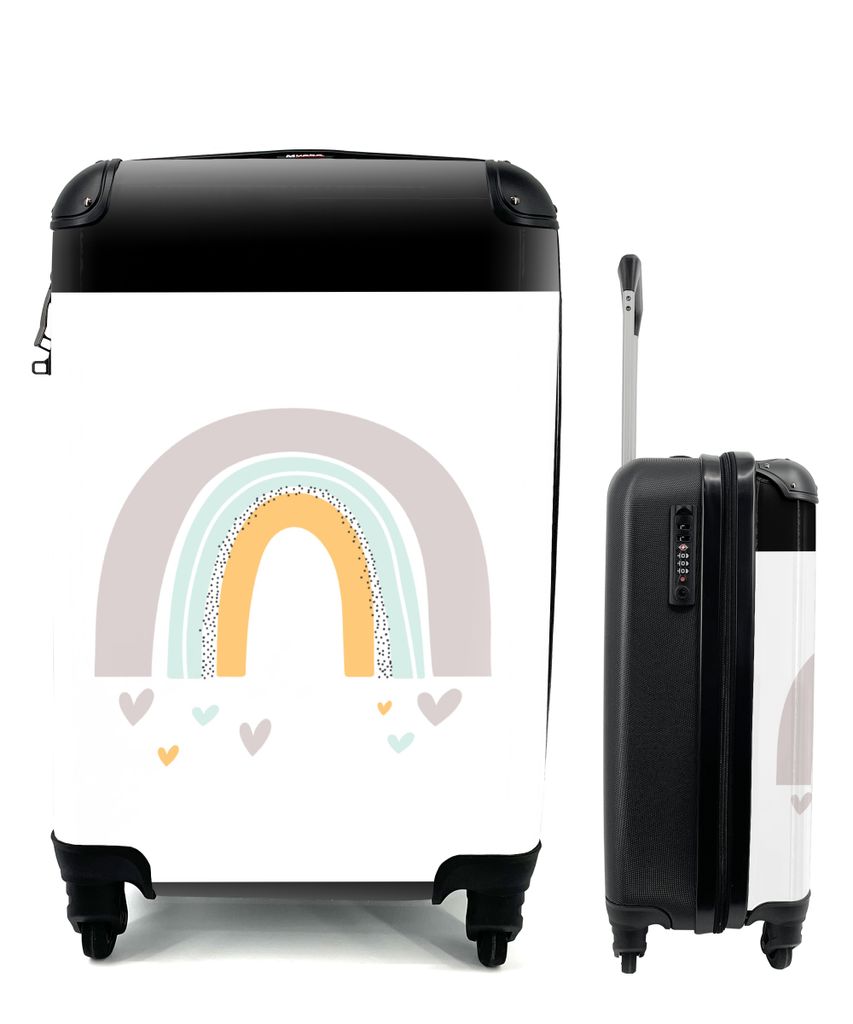 MuchoWow Koffer Handgepäck Trolley Rollkoffer Kleine Reisekoffer mit 4 Rollen - Regenbogen - Herzen - Mädchen - Jungen - Pastellfarben - Cabin ...