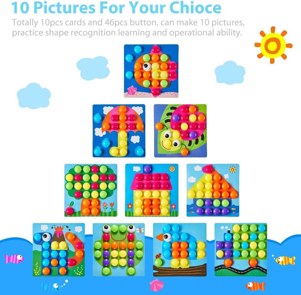 Mosaik Steckspiel für Kinder Lernspielzeug Steckmosaik mit 46 Steckperlen usw 
