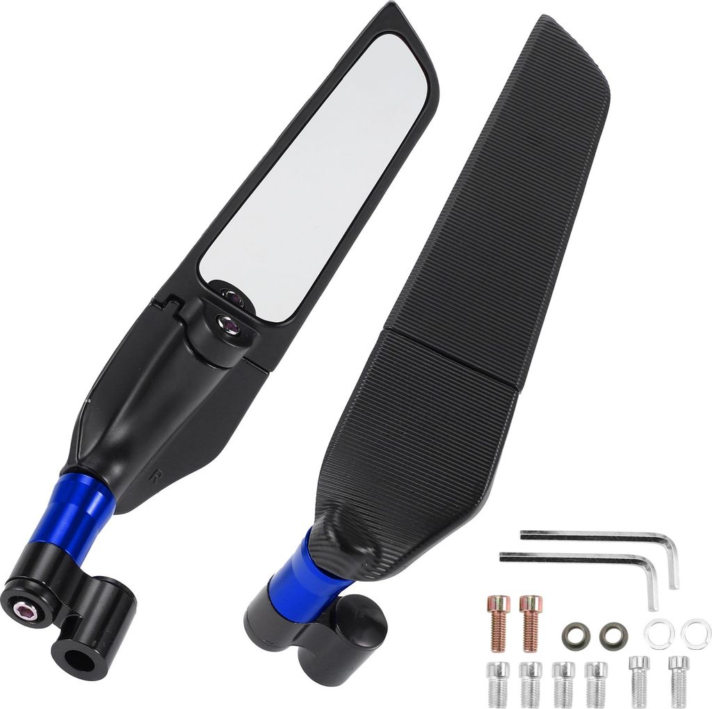 Universelle Motorrad-Rückspiegel Einstellbarer Seitenspiegel aus Aluminiumlegierung 1 Set Schwarzton Blau M8/M10 Polygonale Form