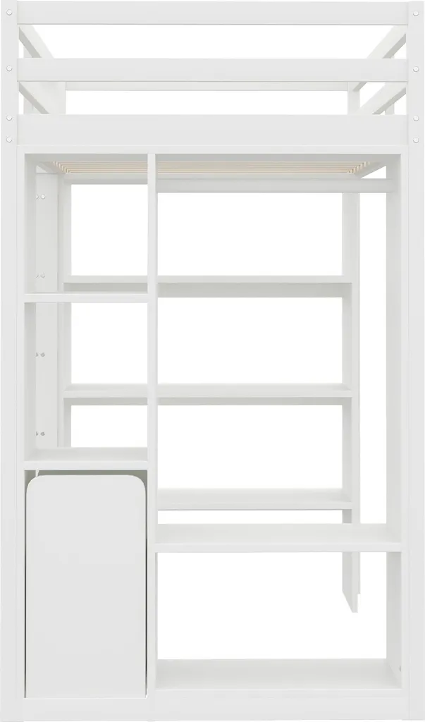 Lit superposé 90x200cm blanc avec penderie latérale et étagère de rangement - 8