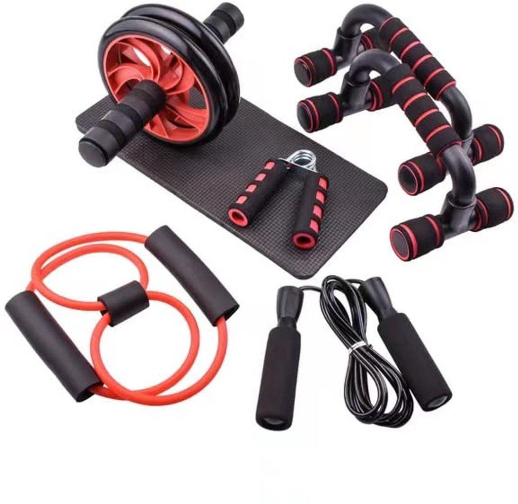 AB-Roller 7-in-1 Set – Bauchtrainer & Heimfitness mit Zubehör, rot