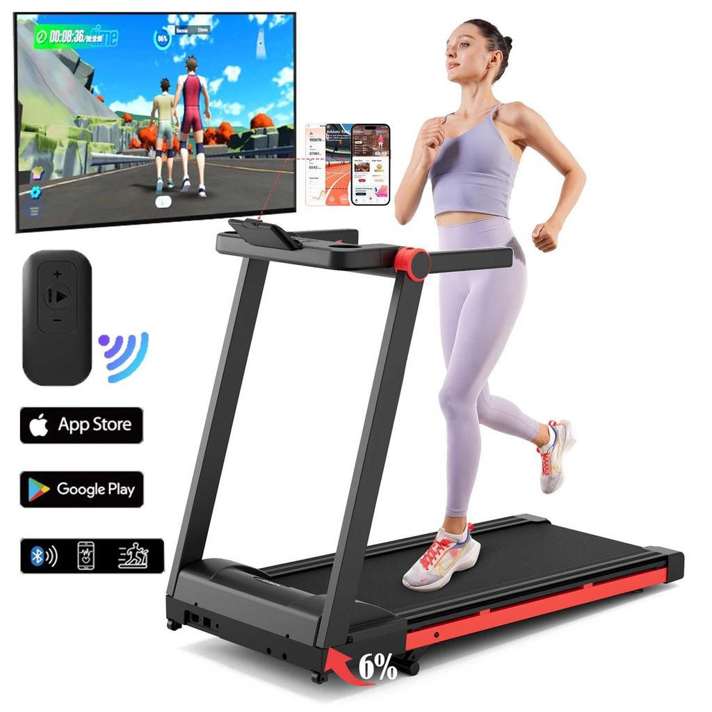Laufband - AS02 - 2610 W (3,5 PS) - Klappbar - Verstellbare Steigung - 1–16 km/h - Bis 158 kg - Bluetooth-App & LCD - Schwarz/Rot