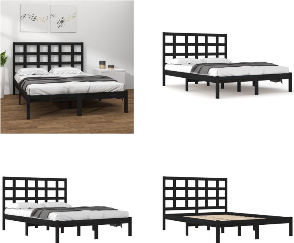 vidaXL Massivholzbett Schwarz 200x200 cm - Bettrahmen - Bettgestell - Bett - Schlafzimmerbett