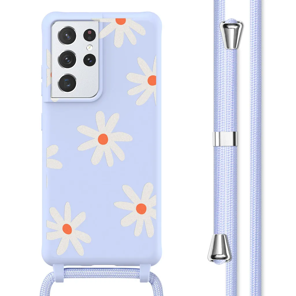 Custodia Samsung S21 Ultra Silicone con Nastro - Lilla Flower Distance