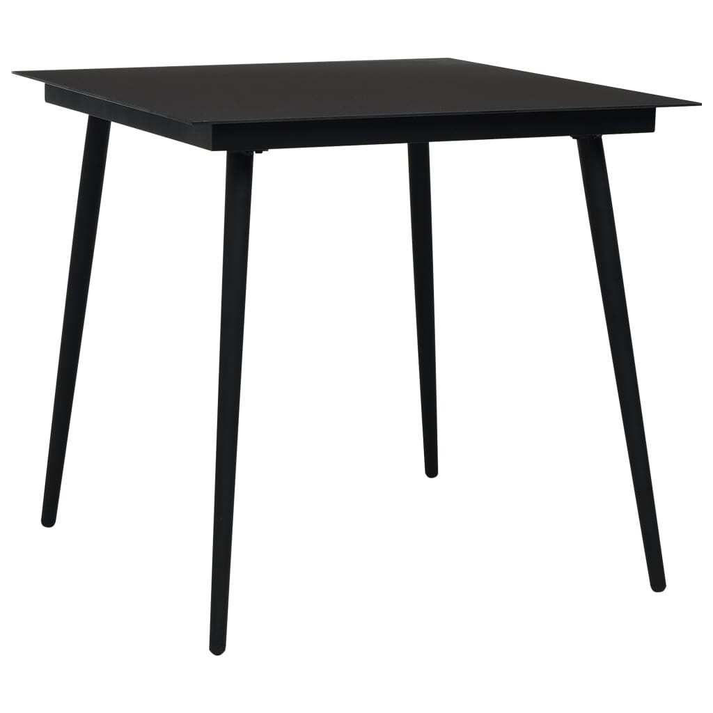 The Living Store Garten-Esstisch Schwarz 80x80x74 cm Stahl und Glas