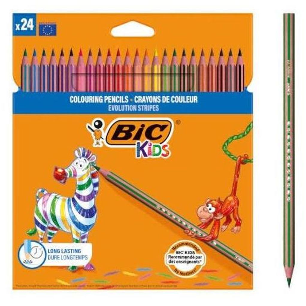 BIC Kids Eco Evolution Stripes Buntstifte, 24 Farben