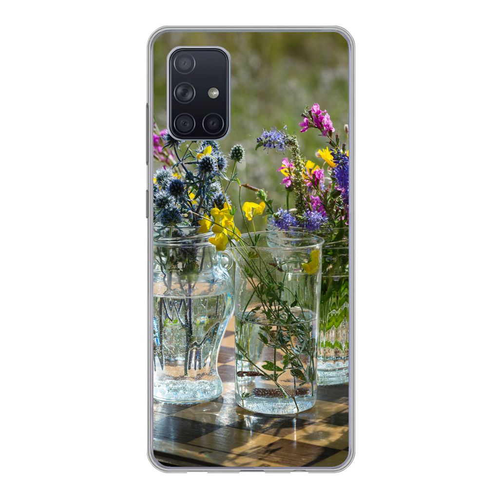 MuchoWow Handyhülle Schutzhülle Hülle für Samsung Galaxy A51 Vase - Blumen - Farben Silikon Softcase Handy Hülle - Schutzabdeckung