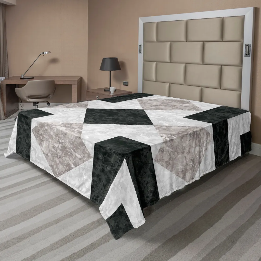 ABAKUHAUS Lenzuolo in marmo, mosaico in pietra marmorizzata dal design regolare con elementi seducenti, stampa artistica, lenzuolo morbido e confortevole per un letto decorativo, 1 pezzo, 275 cm x 260 cm, nero beige