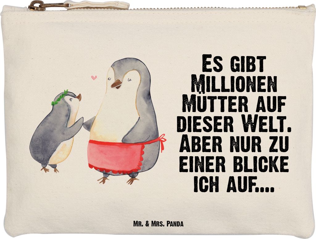 Mr. & Mrs. Panda Etui Pinguin mit Kind Größe M - Weiß - Geschenk, Mutter, Mom, beauty case, Muttertag, Kulturbeutel, Mutti, Familie, Mäppchen, ...