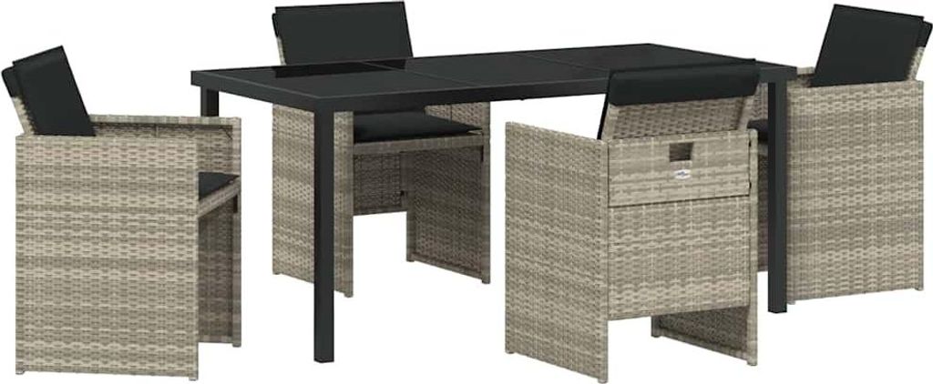 vidaXL Garten Essgruppe mit Kissen 5 pcs Hellgrau Poly-Rattan