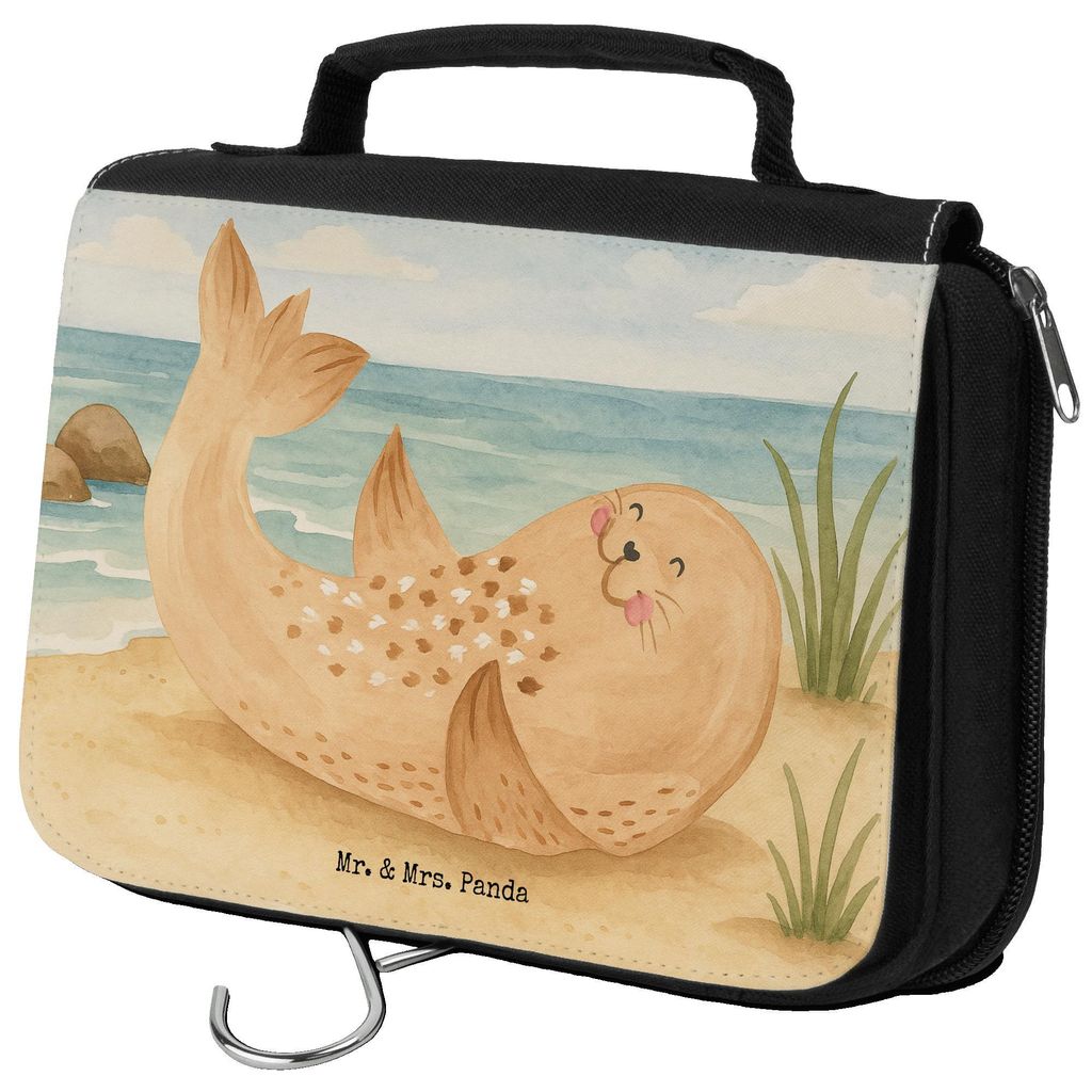 Mr. & Mrs. Panda Schminktasche Robbe Liegen Design - Weiß - Geschenk, Robben, Ostsee, Kulturtasche, Kulturbeutel, Necessaire, Kosmetiktasche, Seeh...