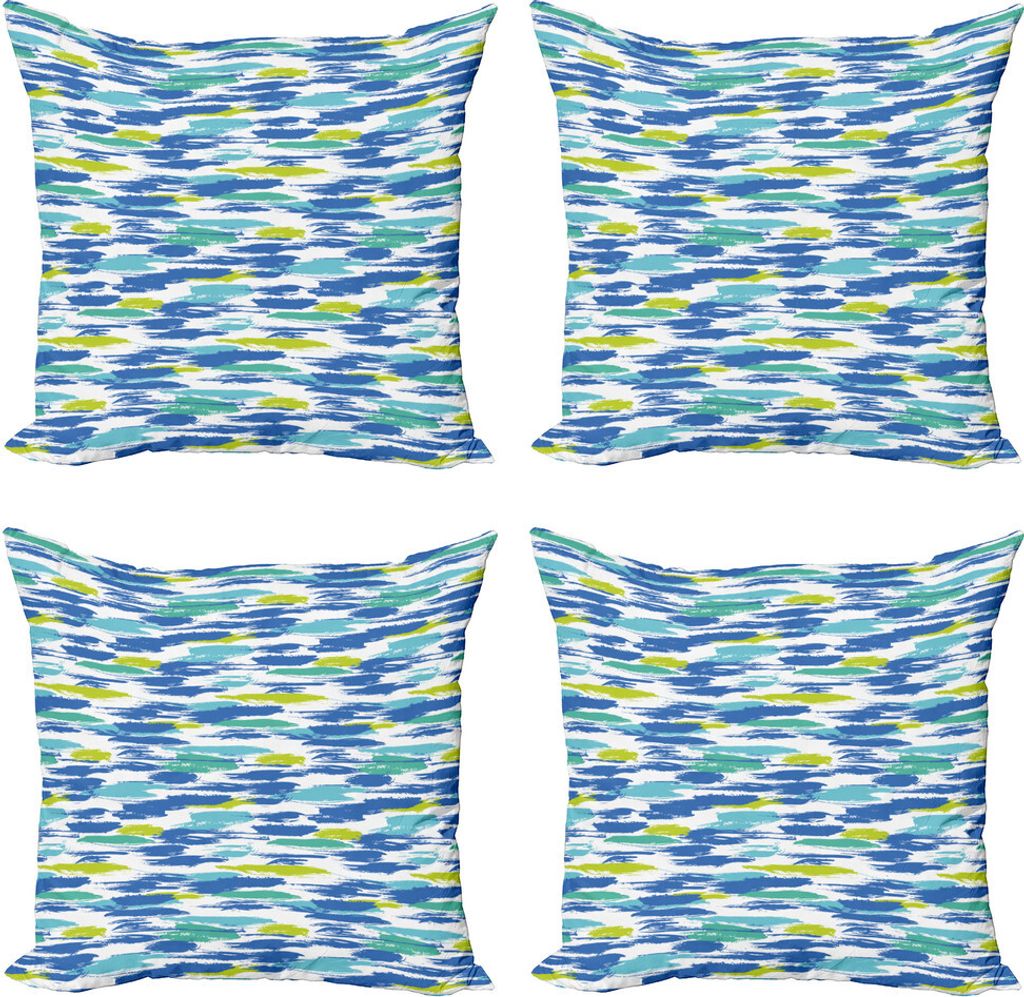 ABAKUHAUS Abstrakt Kissenbezug Set (4 Stück), Moderne Bold Strokes Kunst, Moderner Doppelseitiger Digitaldruck, 45 cm x 45 cm, Weiß und Multicolor
