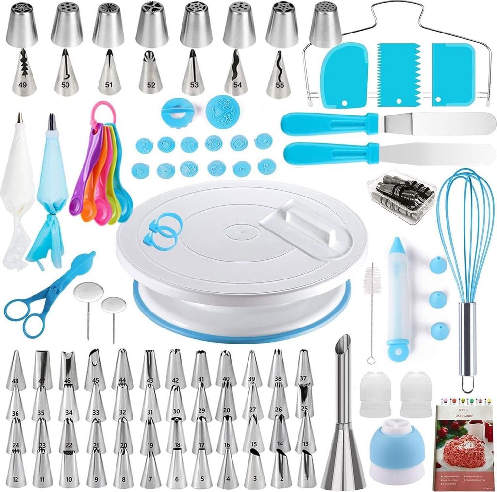 137 Stück Tortenplatte, Drehbarer Tortenständer, Kuchen Drehteller, Kuchen Dekorations Kits, Cake Decorating Turntable mit Kuchenschabern, Pfanne...