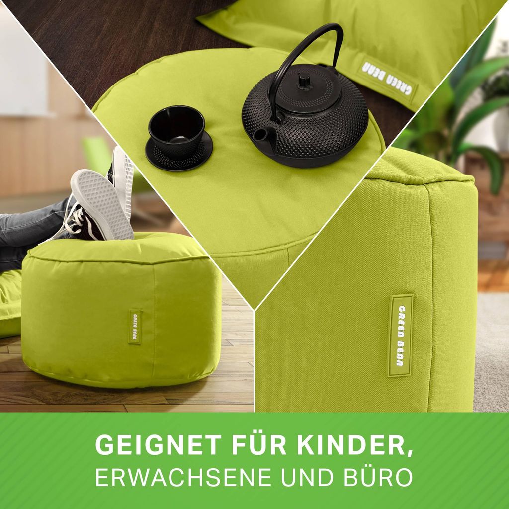 Green Bean Sitzsack-Hocker "Stay" 45x25cm mit EPS-Perlen Füllung - Fußhocker Sitz-Pouf für Sitzsäcke - Fußablage Sitzkissen Sitzhocker Grün