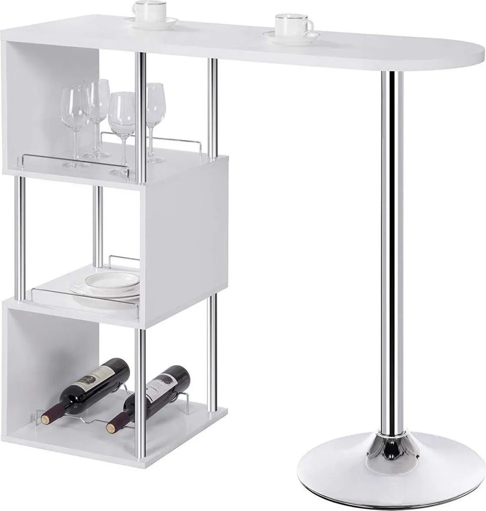 Table de Cuisine Haute avec Étagères pour Petit Espace Blanc 113cm