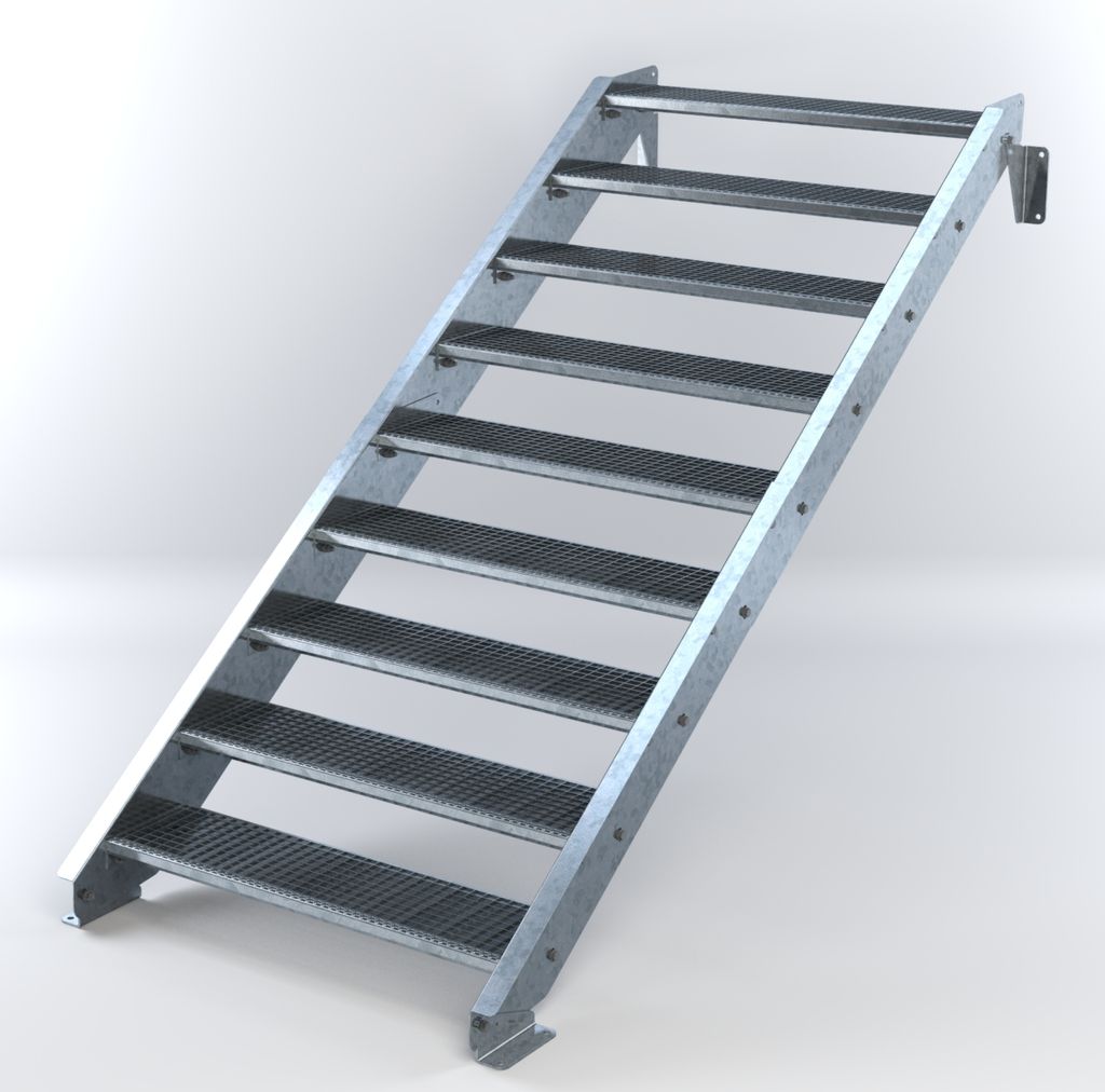Stahltreppe 9 Stufen bis Höhe 180 cm, Laufbreite : 110 cm kein Geländer ST 3 (31 / 9 mm schmal)