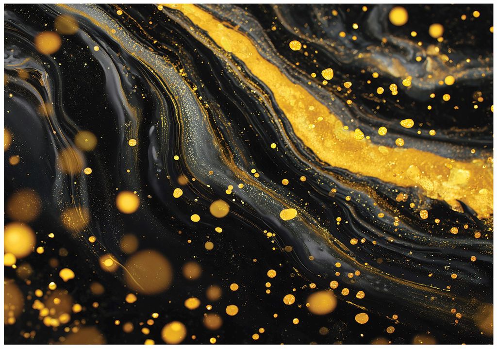 Fototapete Abstrakt Marmor Golden - 350x250 cm - Vliestapete Wohnzimmer Schlafzimmer - Vlies Fototapete Schwarz - 16416VX7